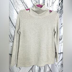 Clara Sunwoo Tan Knit Turtleneck Open Shoulder Size M